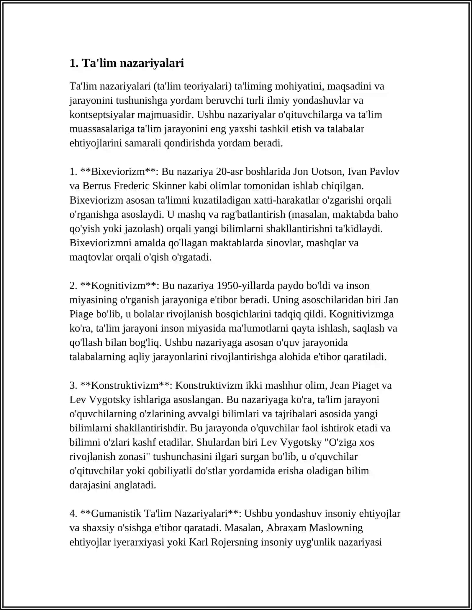 TA'LIM MAZMUNI.TA'LIM METODLARI VA VOSITALARI 4
