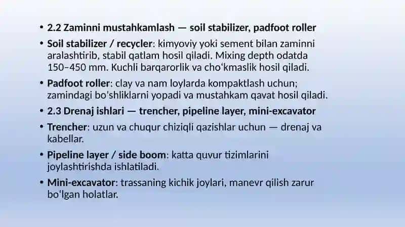 Yo'l inshootlarida qo'llaniladigan qurilish mashinalari tahlili. 4