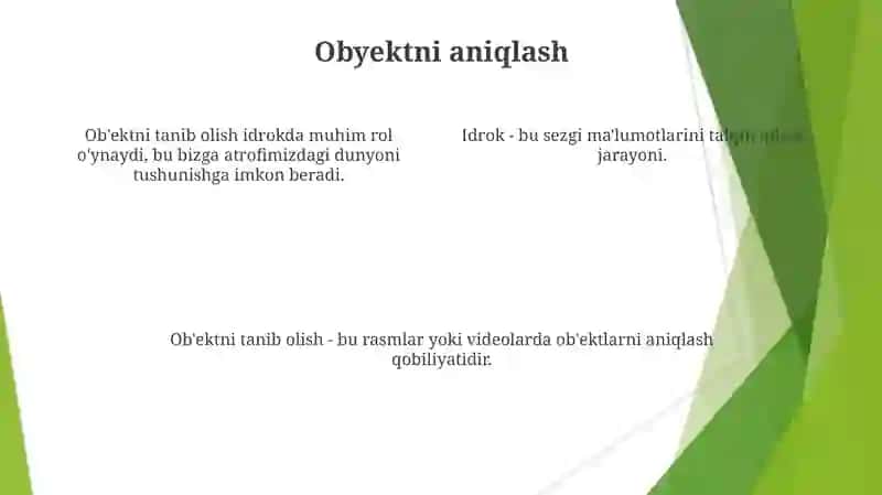 Idrok - bu miyaning hissiy ma'lumotlarni talqin qilishi va tashkil qilishi 4