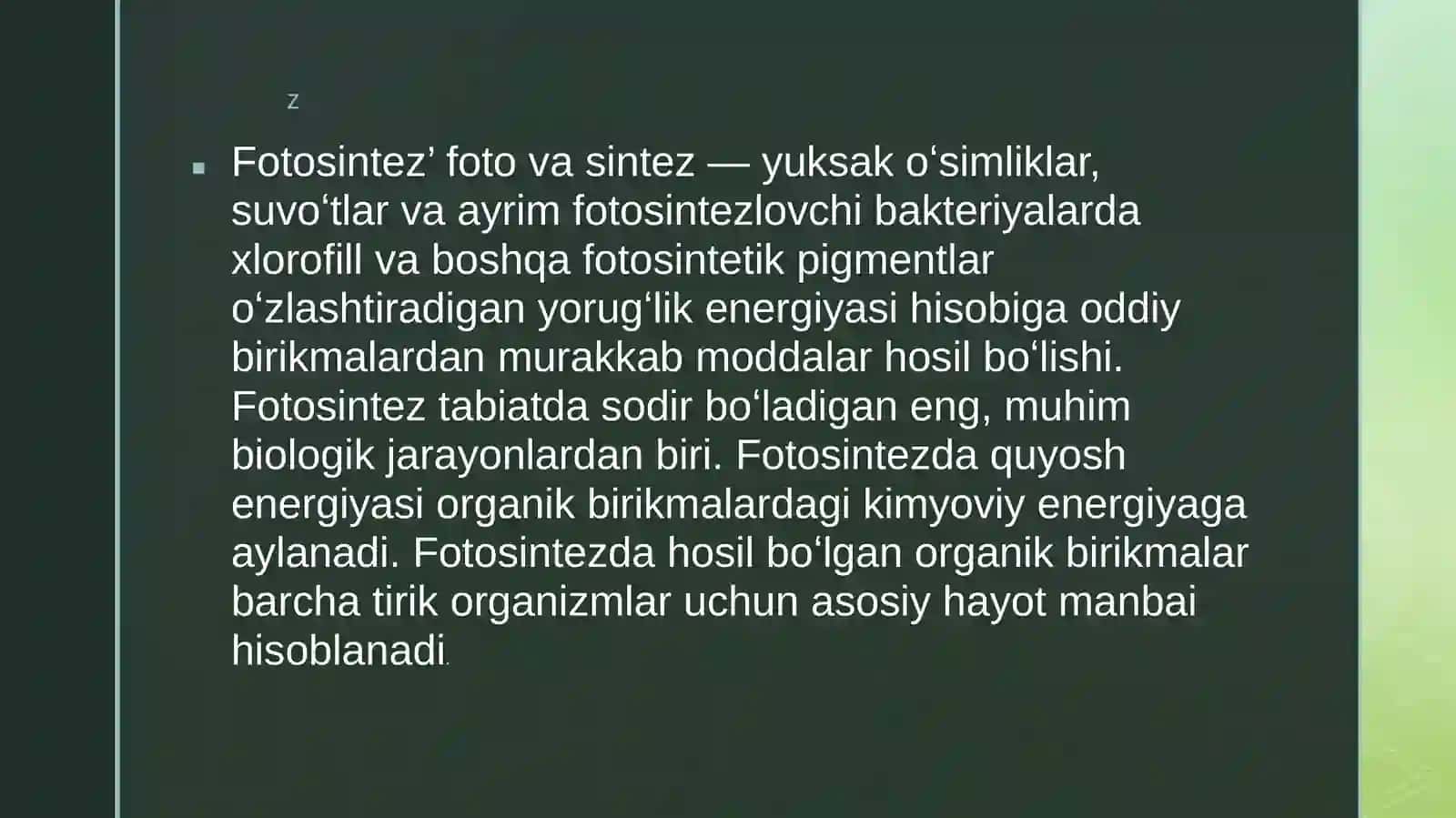 Fotosintezning sofmahsul dorligi 4