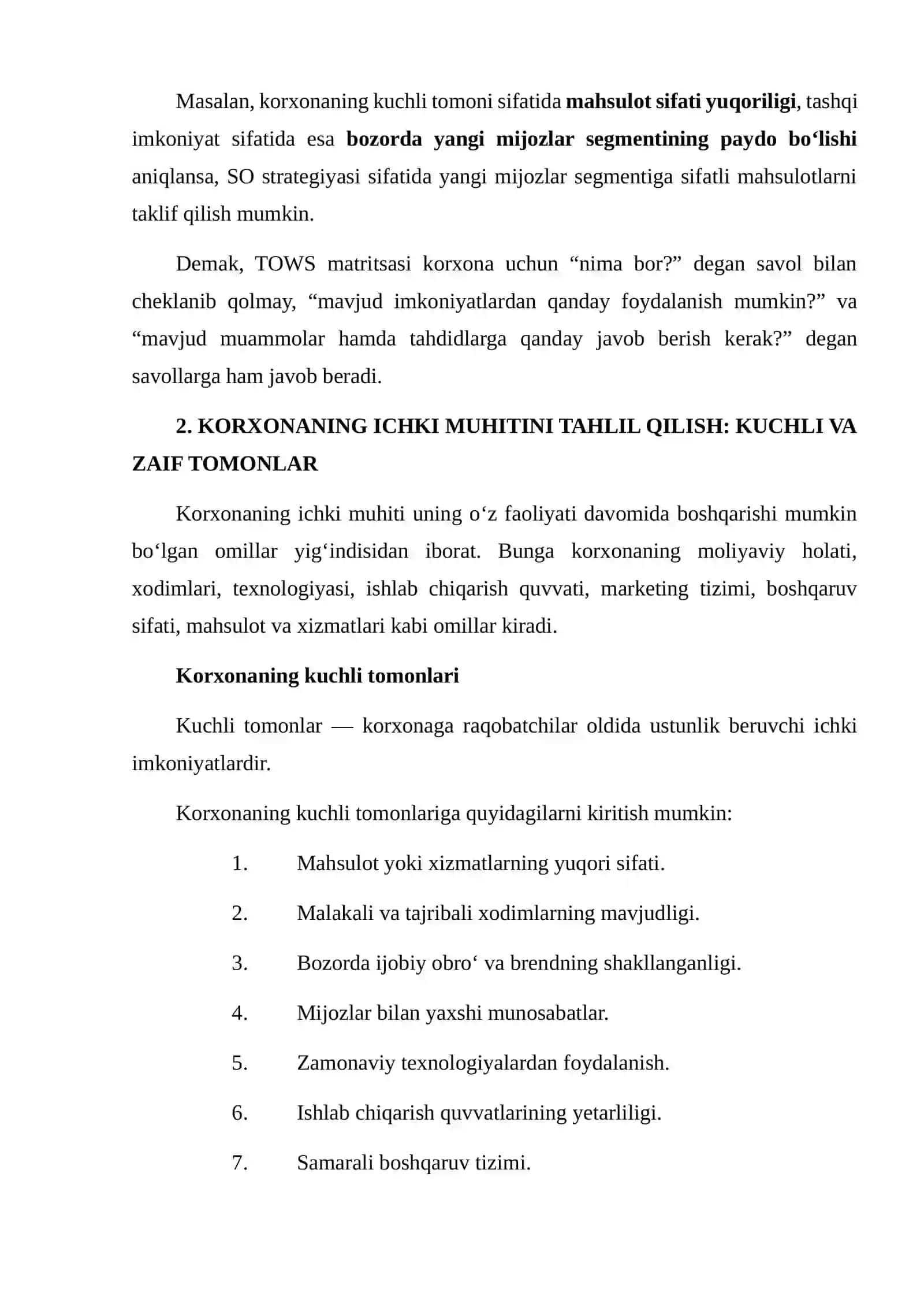 TOWS strategiyalarini ishlash 4