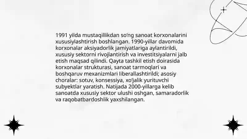 Mustaqillik yillarida qishloq xo'jaligi va sanoat 4