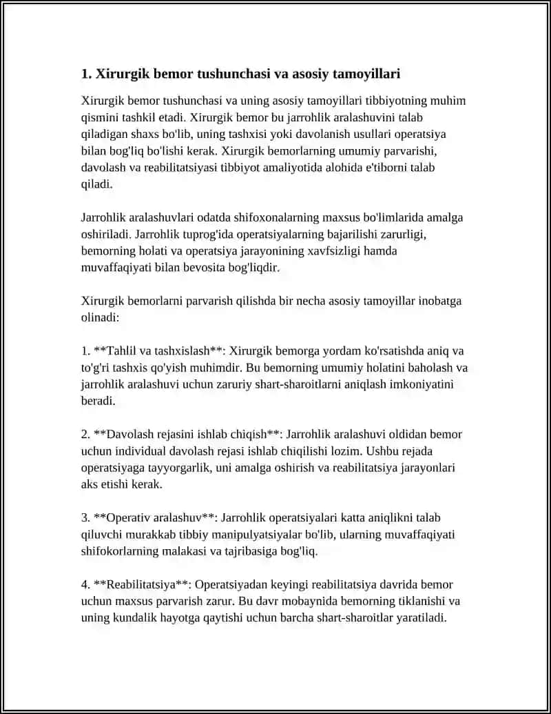 XIRURGIK BEMORLAR. XIRURGIK BEMORLAR UMUMIY PARVARISHI 4