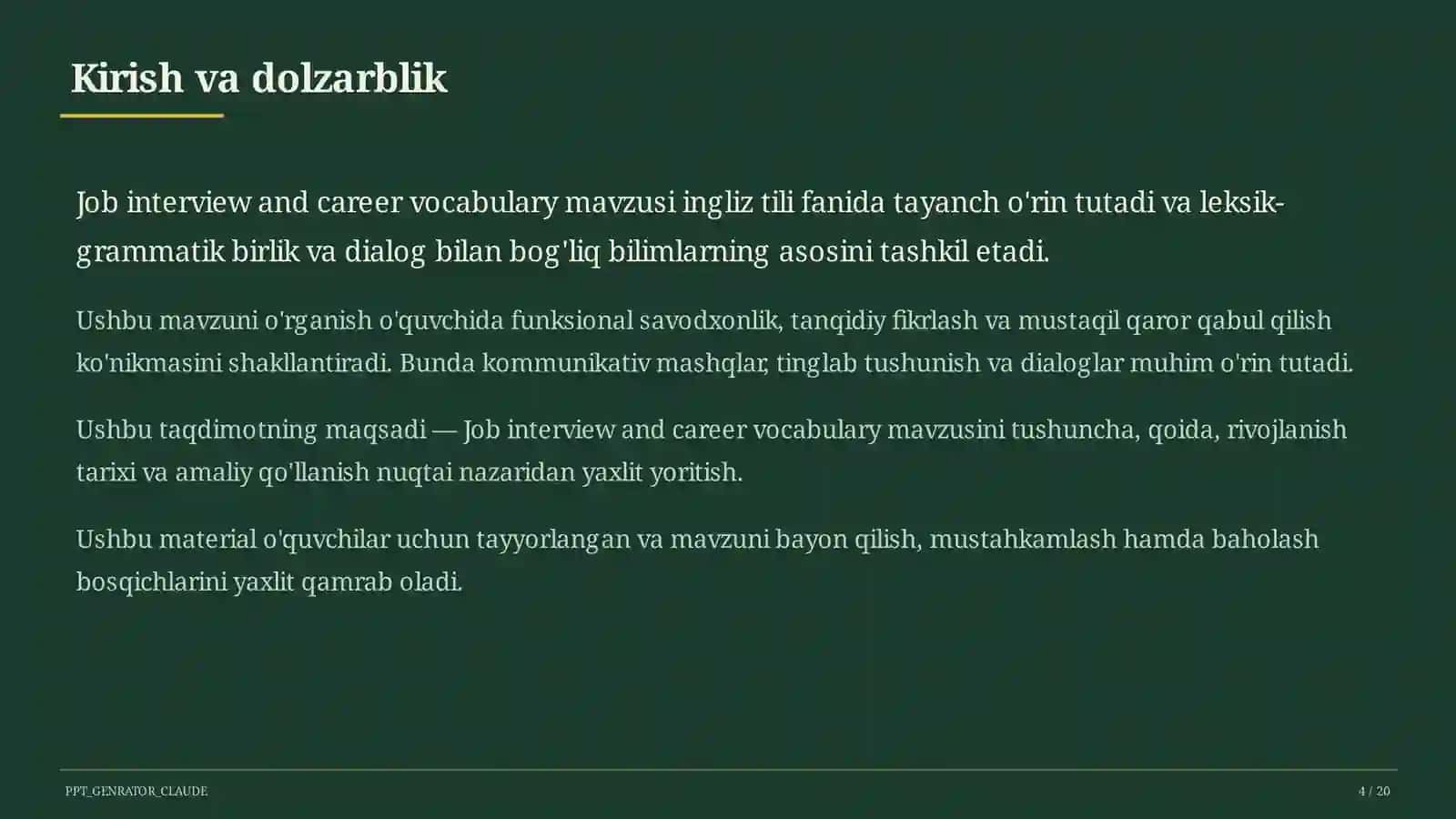 Job interview and career vocabulary (11-sinf) 4
