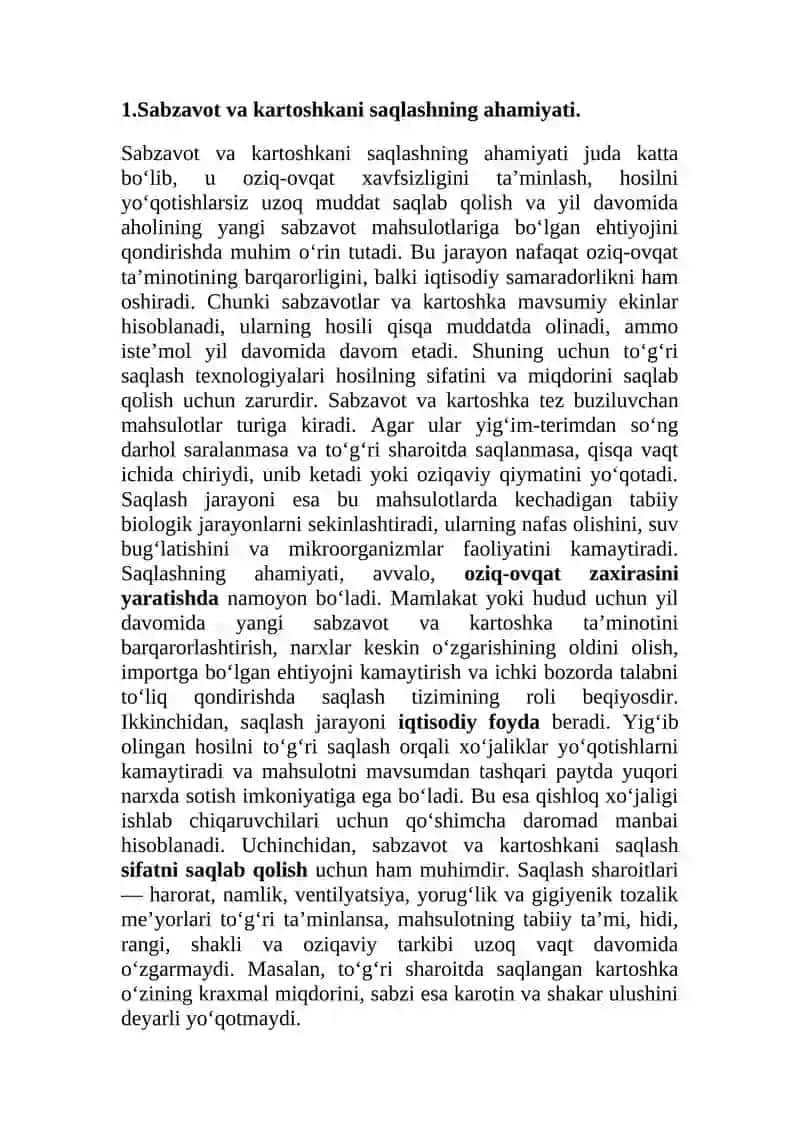 Sabzavоt va kartоshkani dоimiy va vaqtinchalik оmbоrlarda saqlash. 4