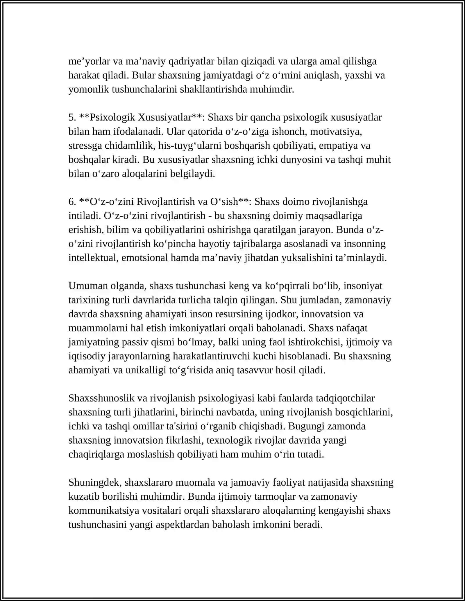 SHAXS TA'LIM OBYEKTI VA SUBEKTI SIFATIDA, UNING SHAKILLANISH VA RIVOJLANISH OMILLARI 4