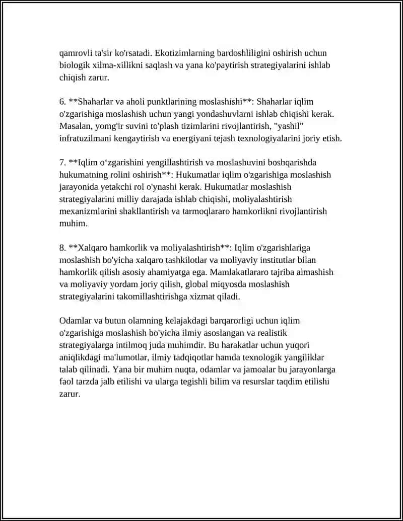 IQLIM UZGARISHLARI OQIBATLARIGA MOSTLASHISH VA TABIY RESURSLARDAN OQILONA FOYDALANISH YULARI 4