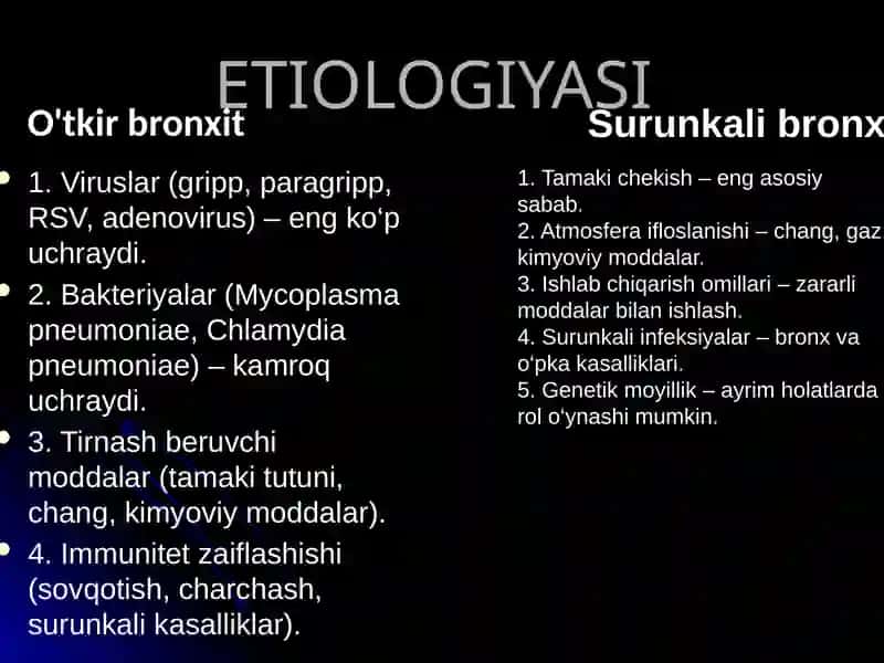 O'TKIR VA  SURUNKALI BRONXIT VA ZOTILJAM KASALLIKLARINING O’ZIGA XOS KECHISHI 4