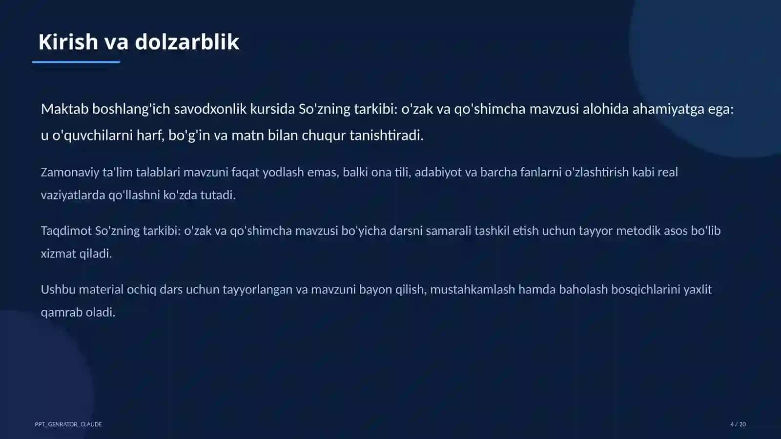 So'zning tarkibi: o'zak va qo'shimcha (3-sinf) 4