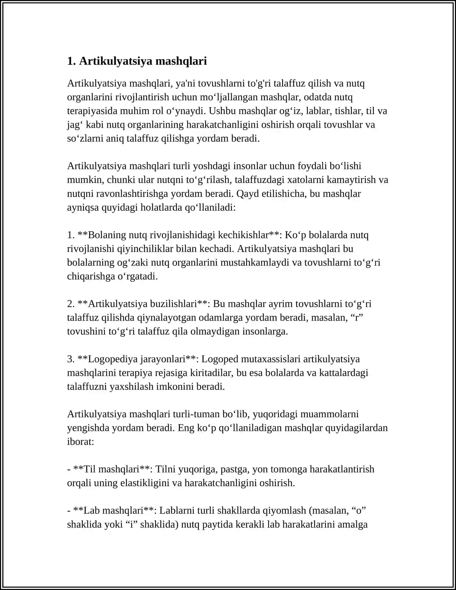 TOVUSHNI MUSTAHKAMLASH BOSQICHIDA ARTIKULYATSIYA DIKSIYA INTONATSION IFODALILIKNI MANTIQIY URGUNI RIVOJLANTIRISHDA LOGOPEDIK RITMIKA 4