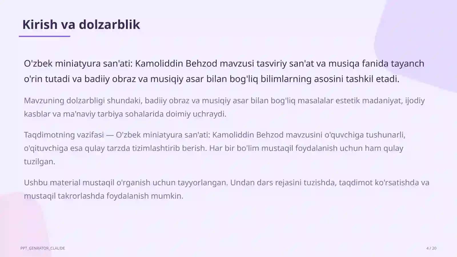 O'zbek miniatyura san'ati: Kamoliddin Behzod (5-sinf) 4