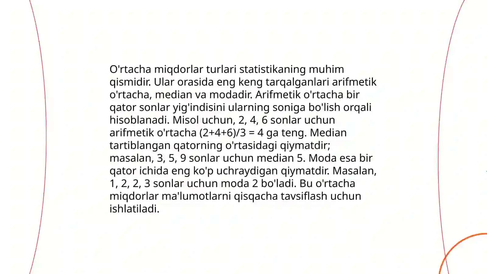 O'rtacha miqdorlar turlari hisoblash usullari tibbiyotda qo'llanilishi 4