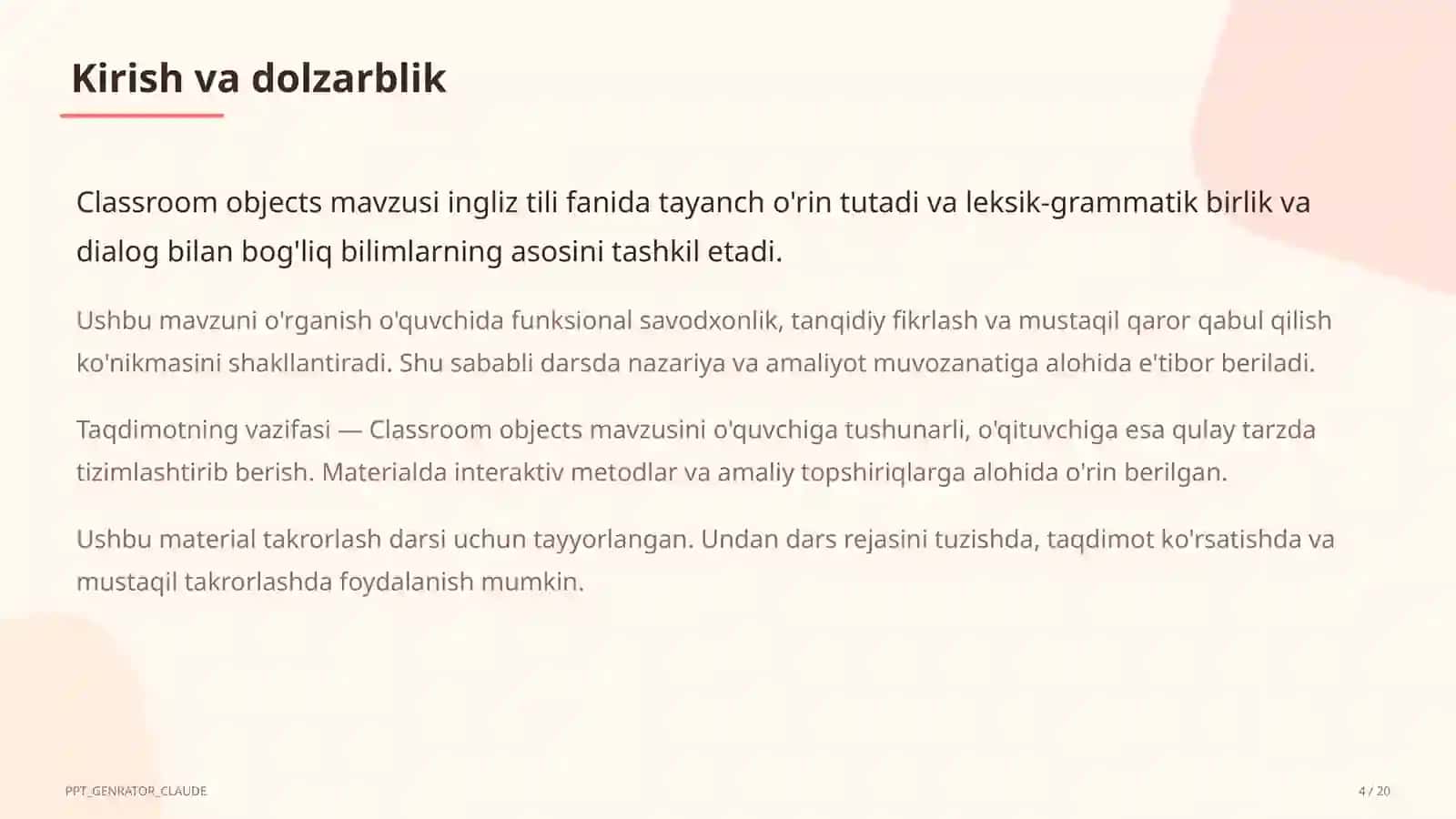 Classroom objects (2-sinf) 4