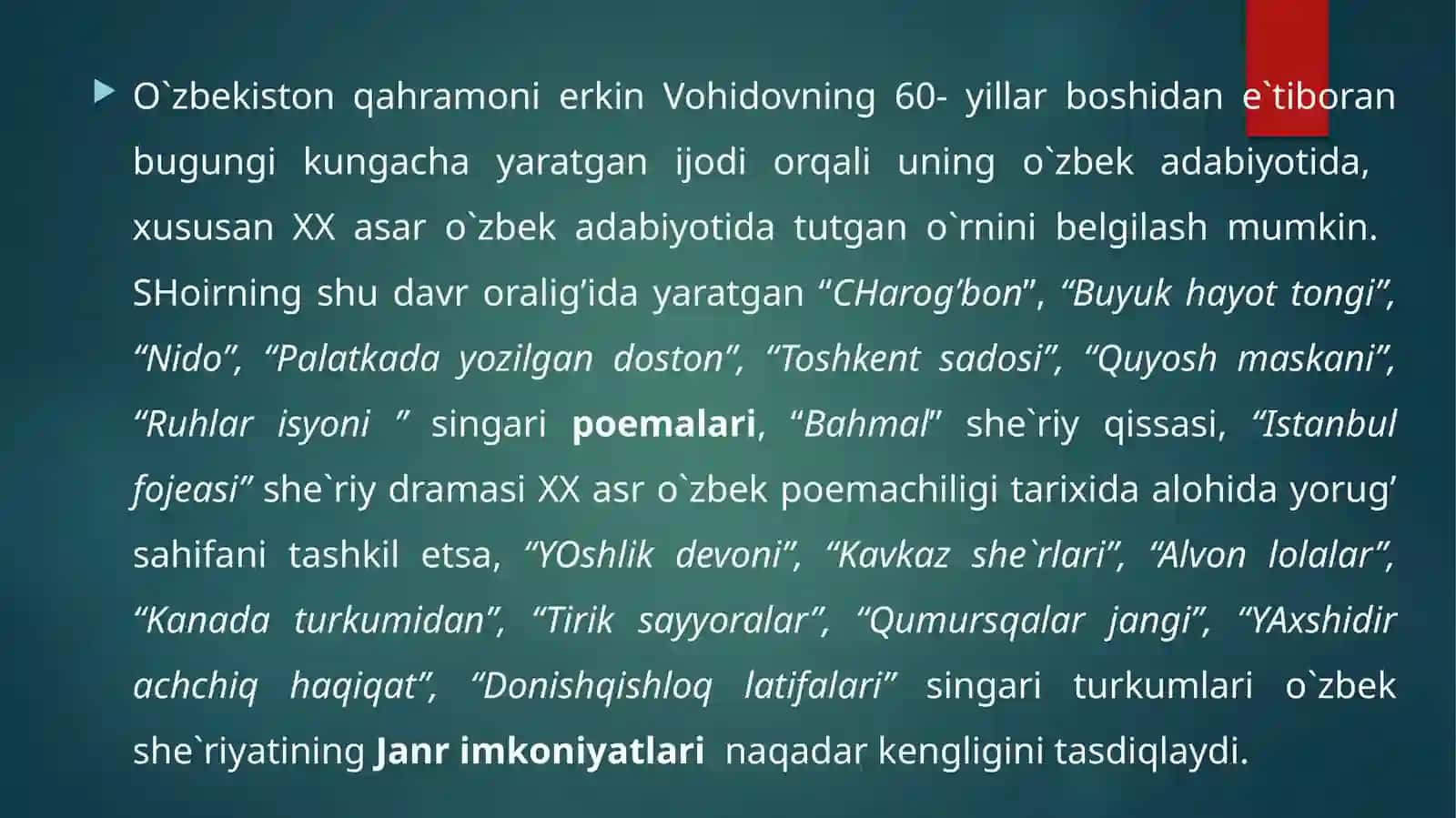 Erkin Vohidov ijodining XX asr o`zbek adabiyotidagi o`rni 4