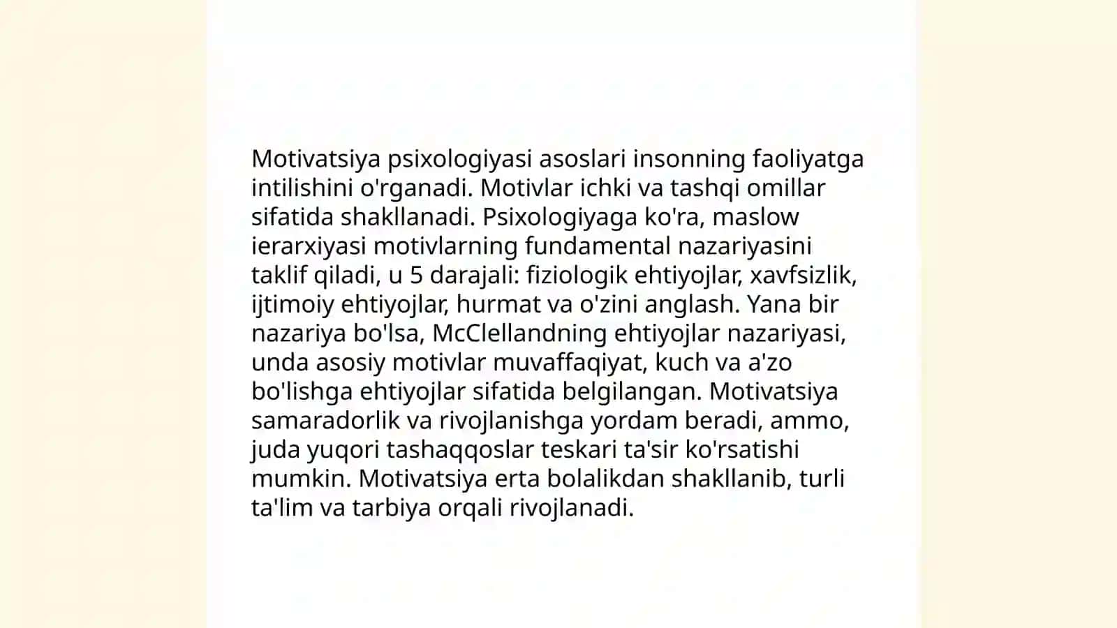 Motiv va motivatsiya tushunchalarining mazmuni. Motivatsiya turlari va nazariyasi 4