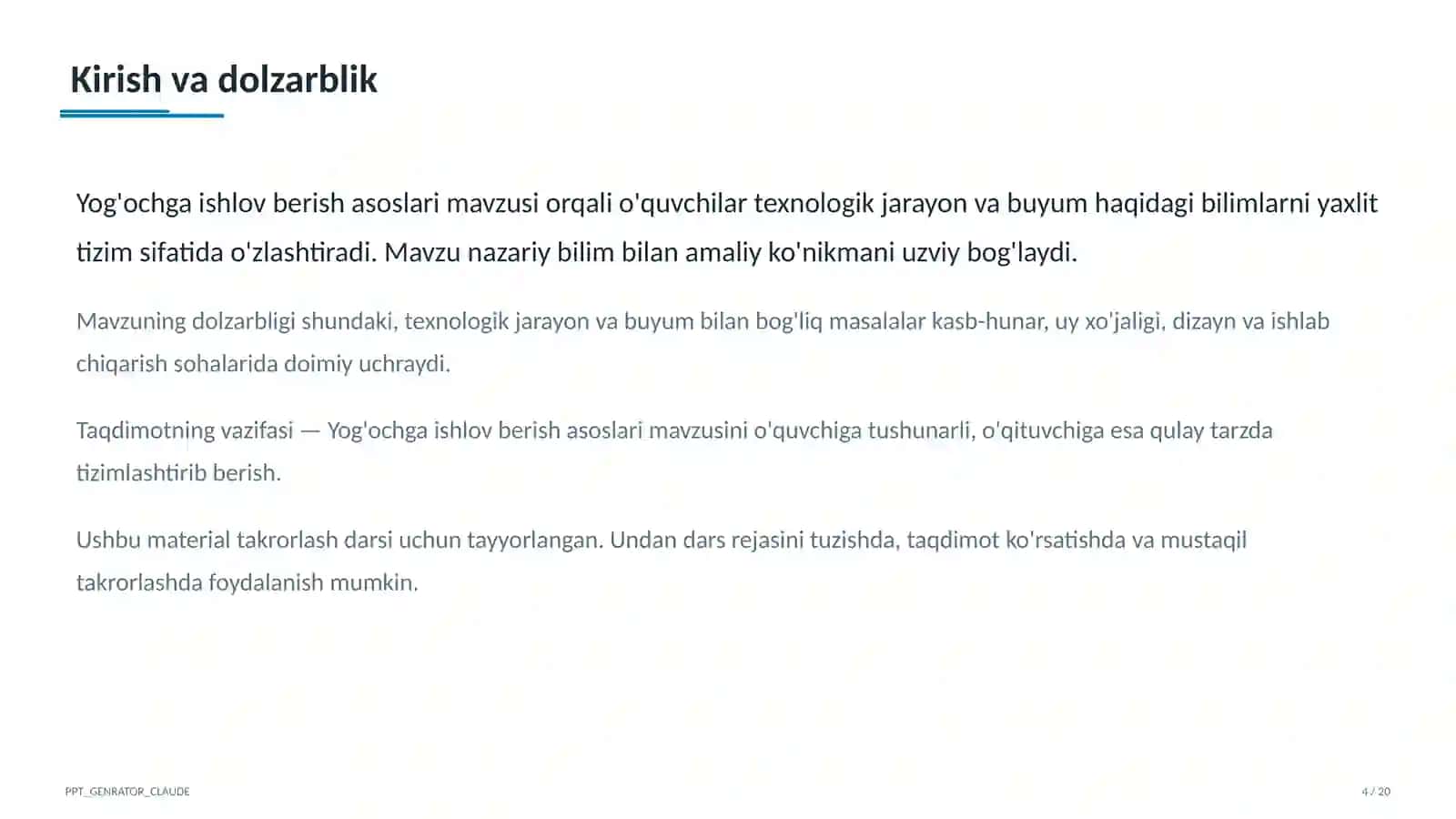 Yog'ochga ishlov berish asoslari (5-sinf) 4