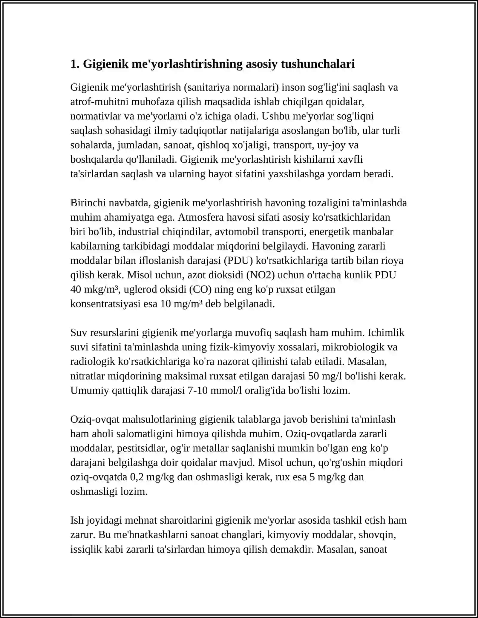 GIGIENIK MEYORLASHTIRISH VA REGLAMENTLASHTIRISH XAQIDA TUSHUNCHA 4
