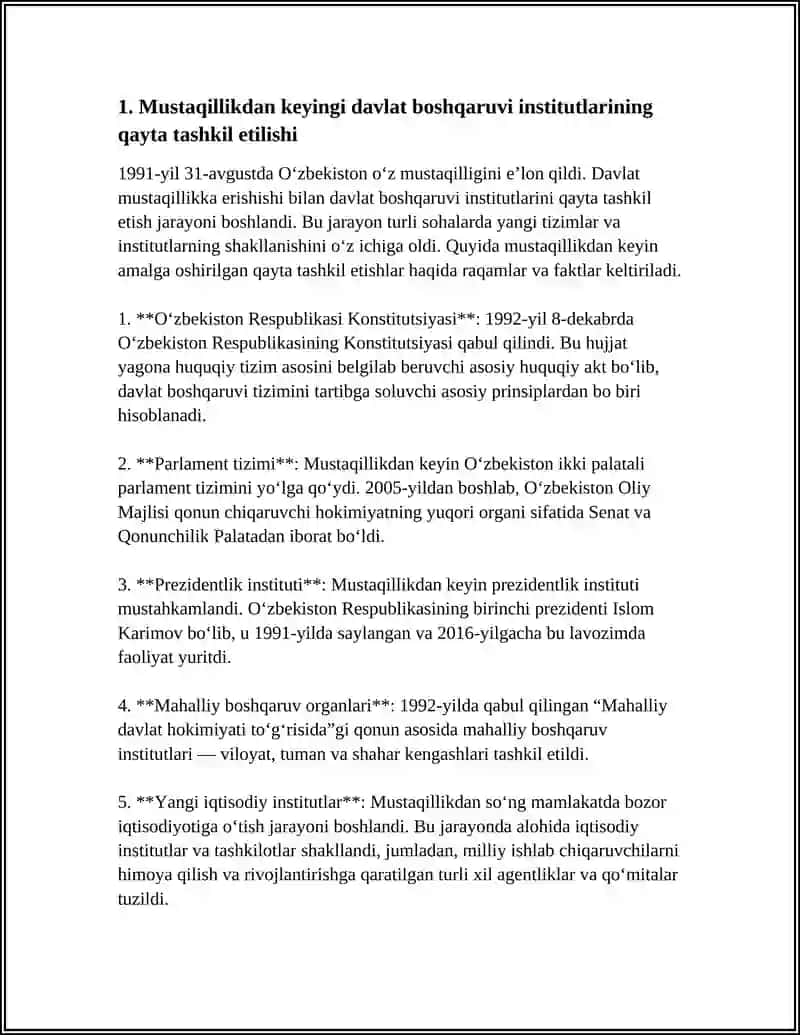 MUSTAQILLIK YILLARIDA DAVLAT BOSHQARUVI TIZIMIDA AMALGA OSHIRILGAN ISLOHOTLAR 4