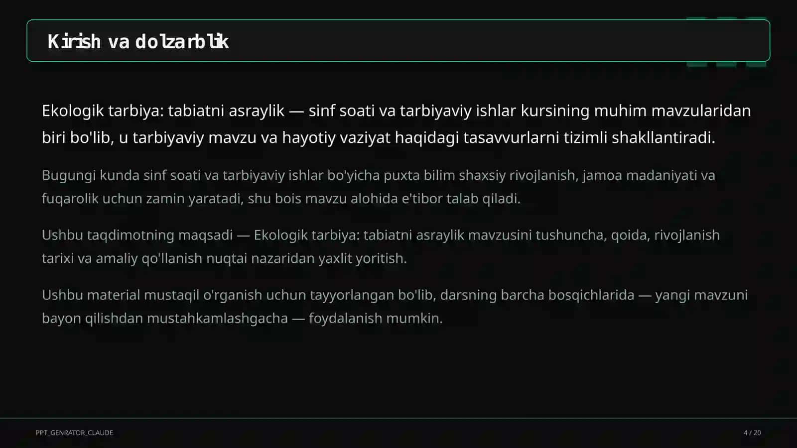 Ekologik tarbiya: tabiatni asraylik 4