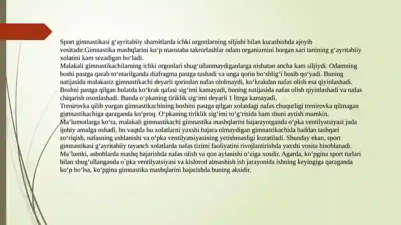 Gimnastikada umumiy va maxsus ta'yyorlik mashqlari bo‘yicha mahoratni oshirish fanidan tayyorlangan taqdimot 4