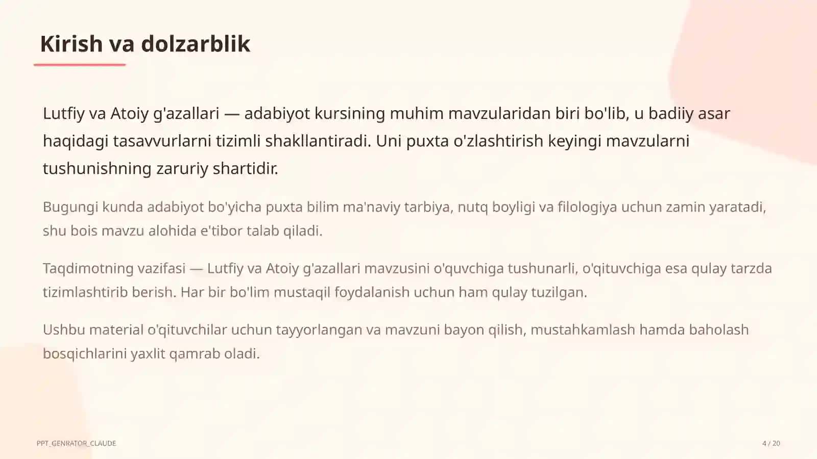 Lutfiy va Atoiy g'azallari (10-sinf) 4