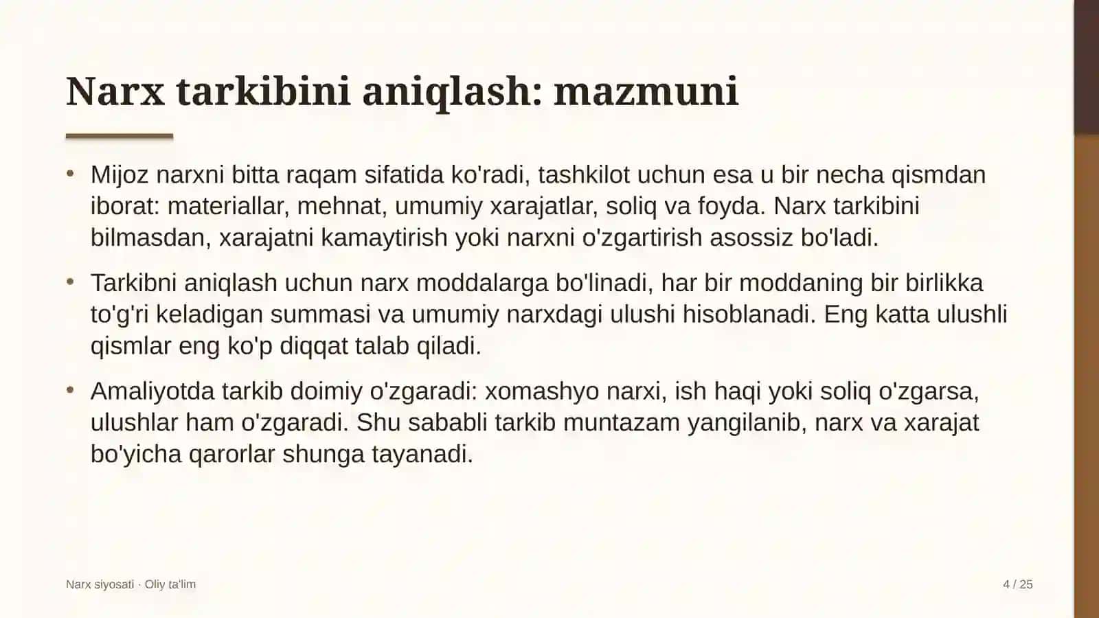 Kompyuter servis markazlarida narx tarkibini aniqlash 4