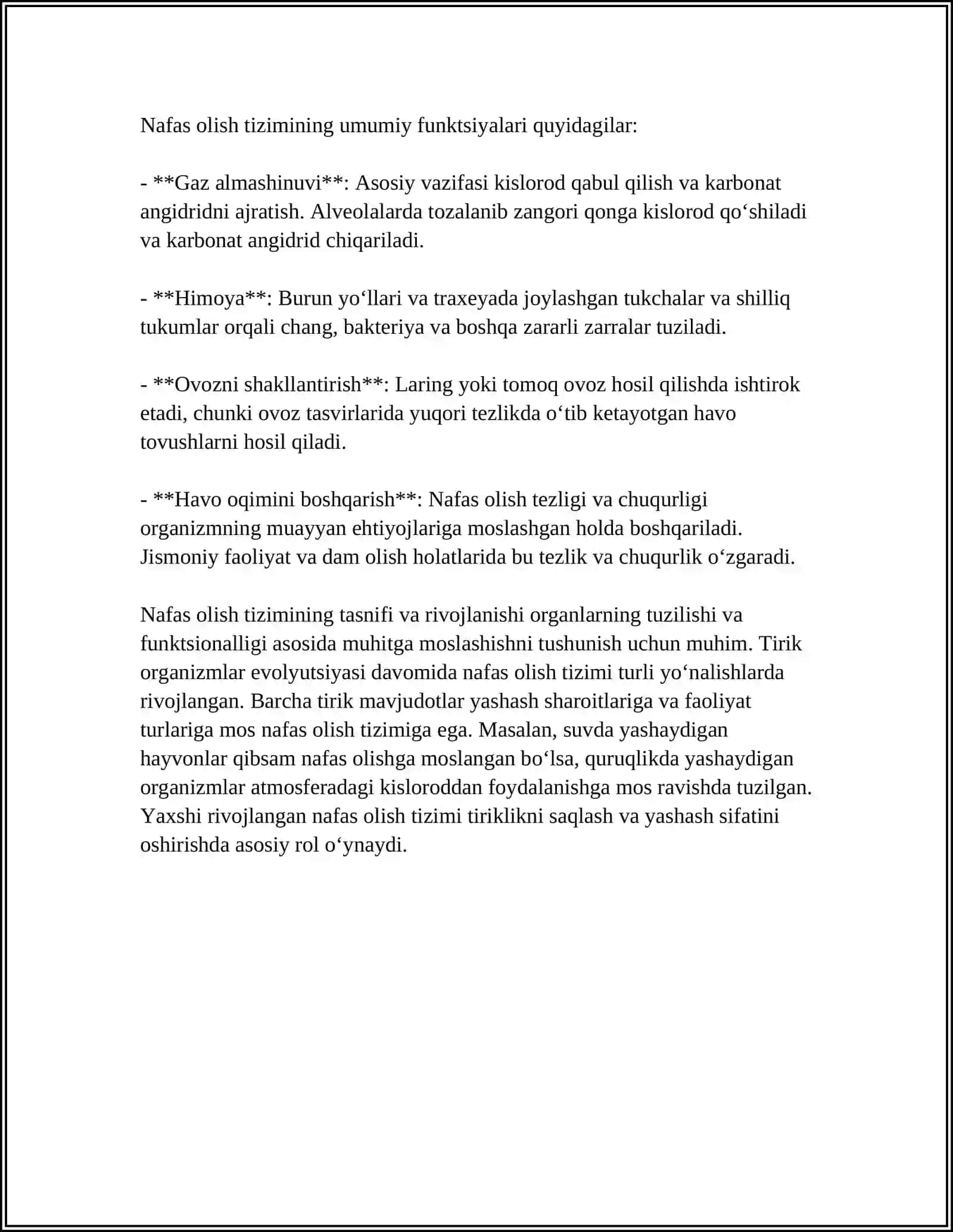 NAFAS OLISH TIZIMI.NAFAS OLISH SISTEMASI,UMUMIY TASNIFI VA TARAQQIYOTI 4