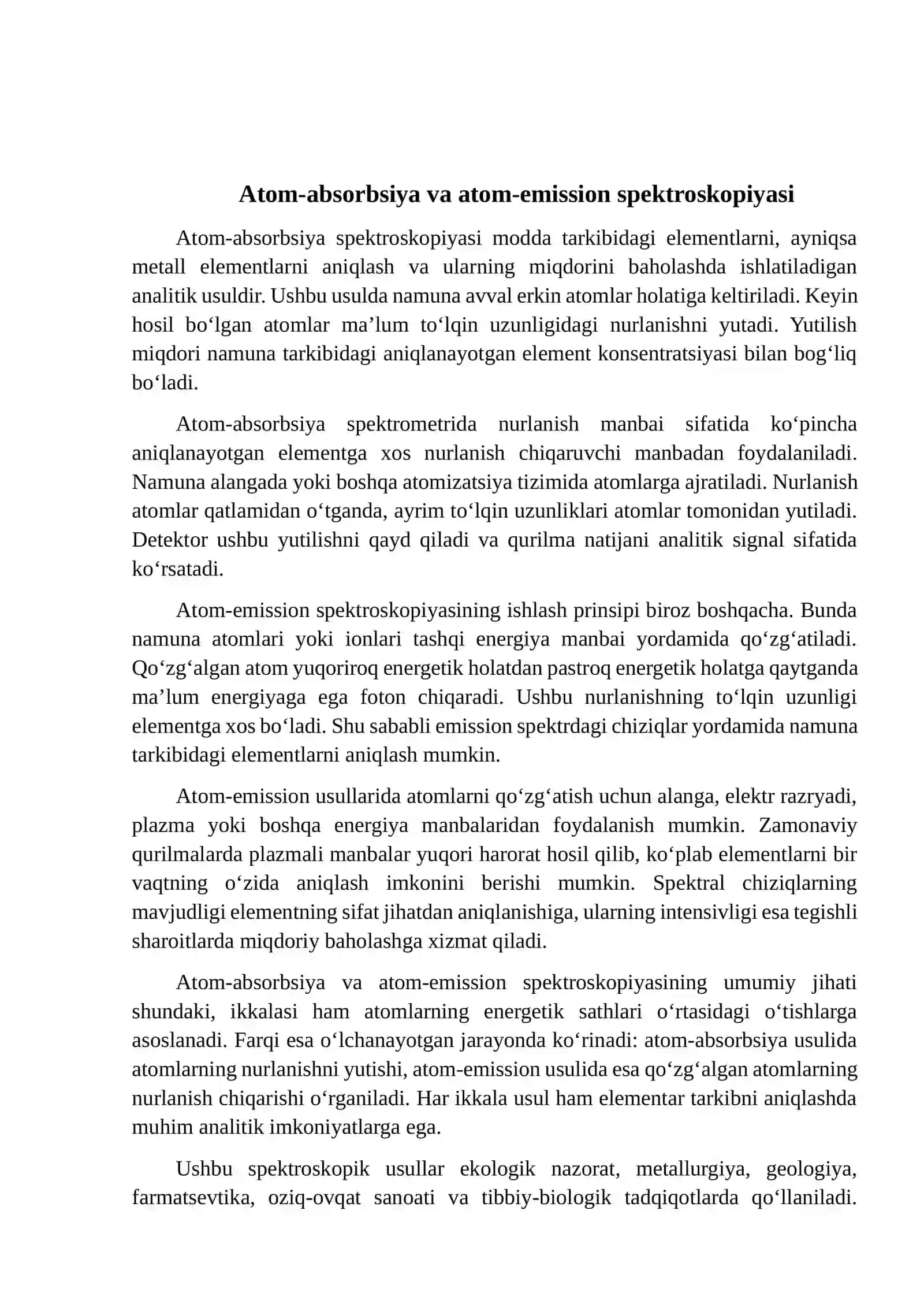 Zamonaviy ultrabinafsha va ko‘zga ko‘rinuvchi soha spektroskopiyasi asoslari 4