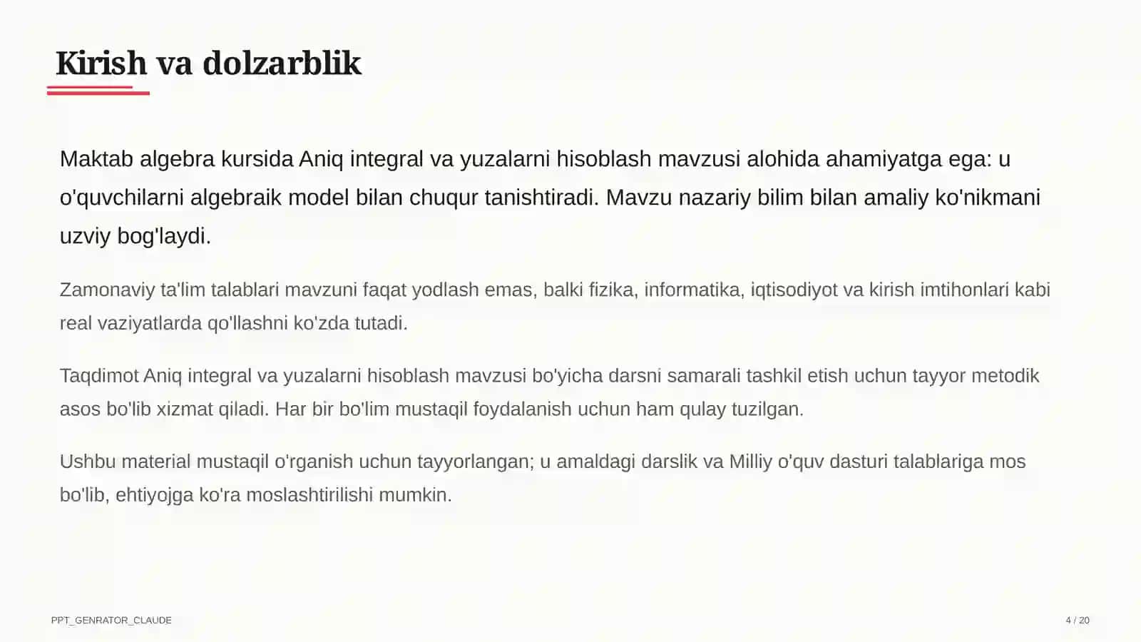 Aniq integral va yuzalarni hisoblash (11-sinf) 4