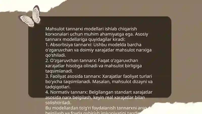 Ishlab chiqarilgan mahsulot hajmi modeli.Pul oqimi diskontlash modeli 4