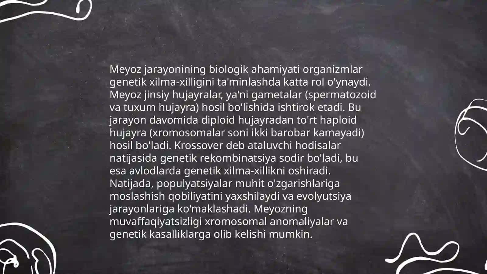 Mitoz va meyozning biologik axamiyati irsiyatning xiramasoma nazariyasi 4