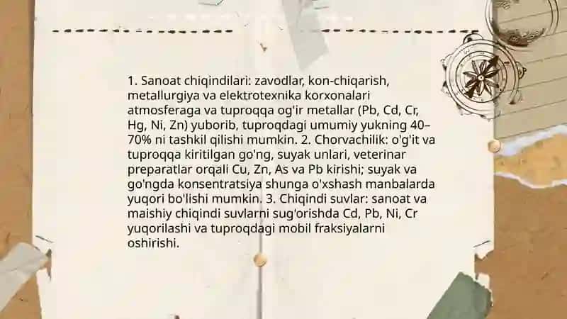 Sabzavot va poliz ekinlarda og'ir metallarni uchrashi 4