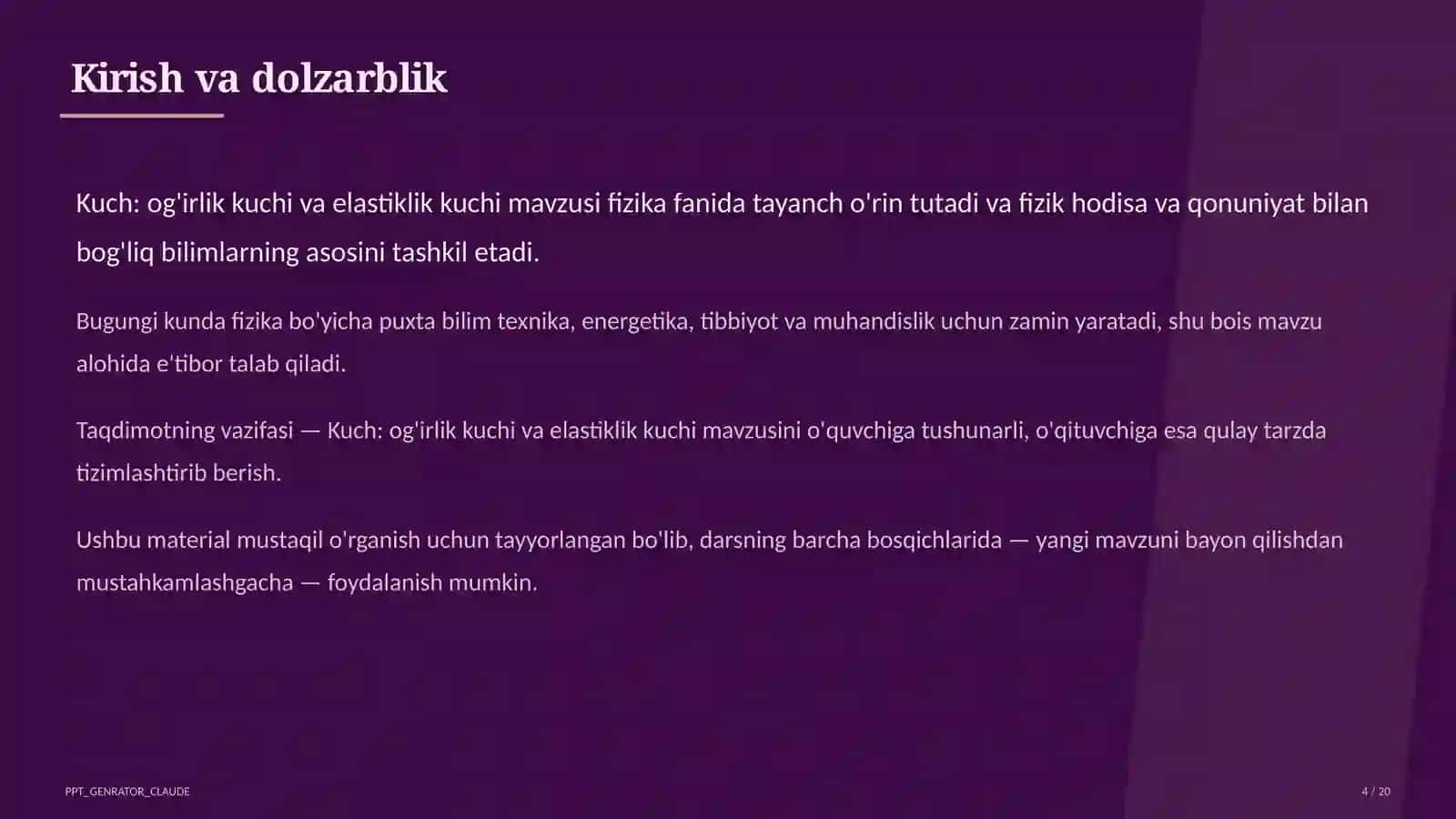 Fizika (6– 11) — mustaqil o'rganish uchun 4
