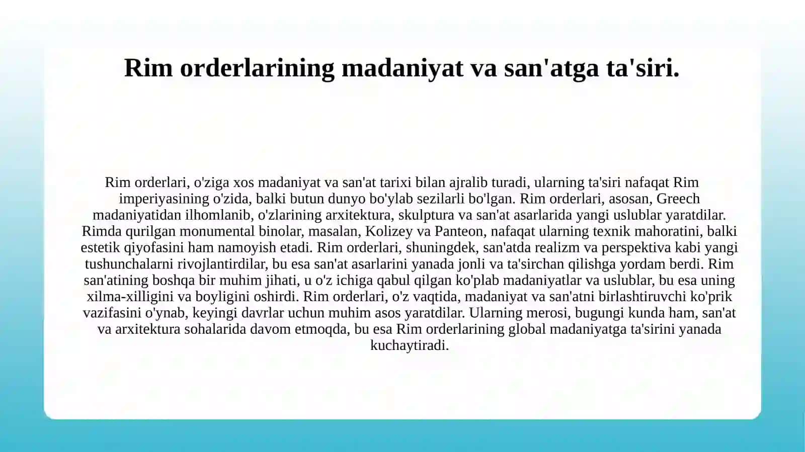 Rim orderlari kelip chiqishi va ularning global memorchilikda tasiri 4
