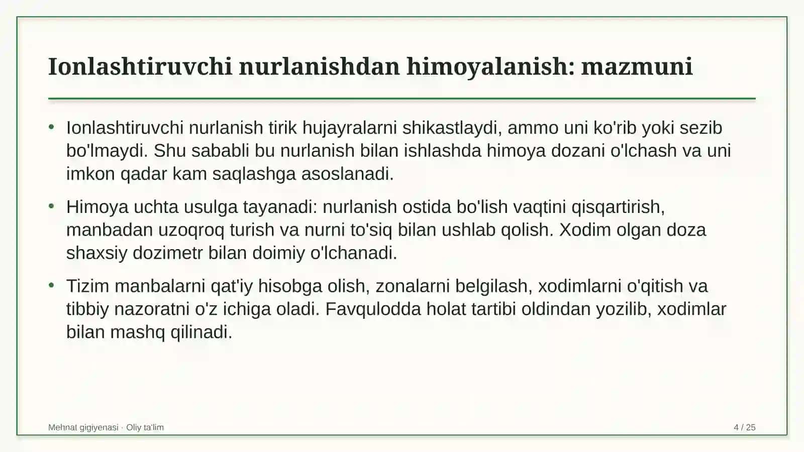 Kollektor-drenaj tizimlarida ish joyida ionlashtiruvchi nurlanishdan himoyalanish 4
