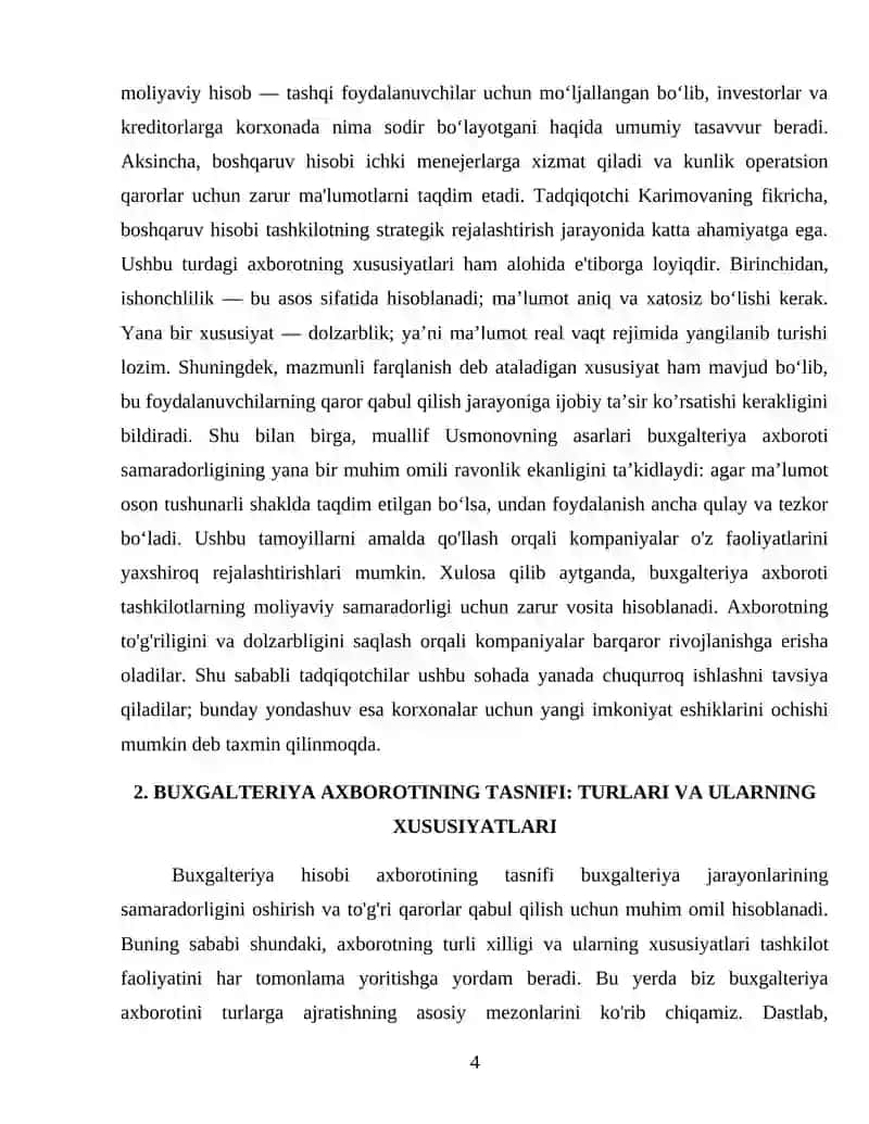 Buxgalterya hisobi axborotning ta'rifi, tasniflanishi va xususiyatlari 4
