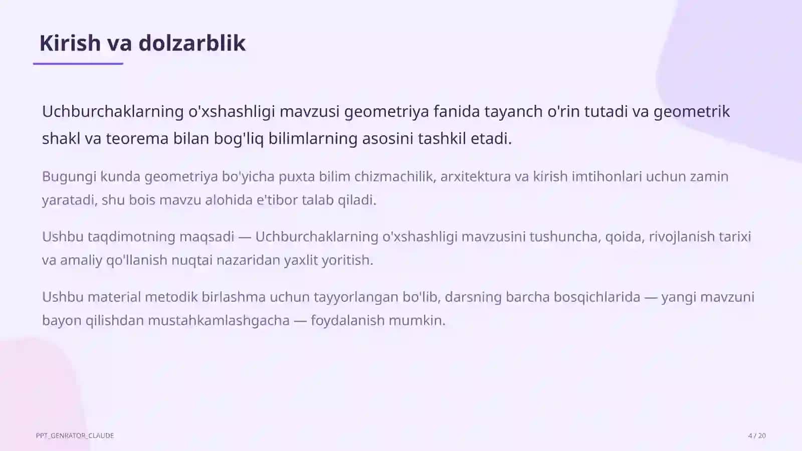 Uchburchaklarning o'xshashligi (8-sinf) 4