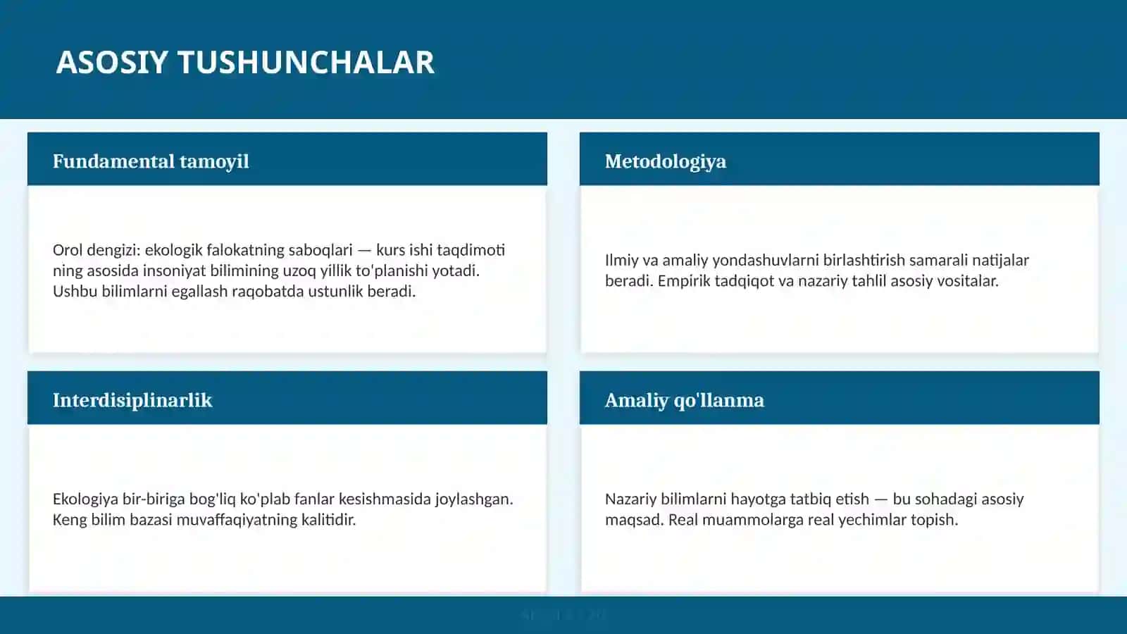 Orol dengizi: Ekologik falokatning saboqlari — kurs ishi taqdimoti 4