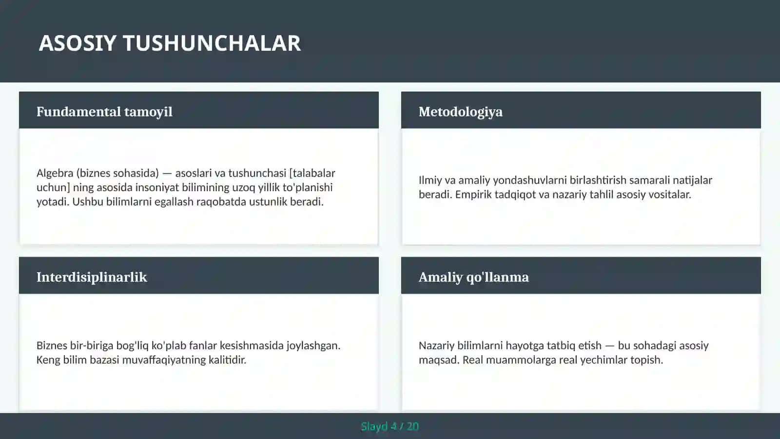 Algebra (biznes sohasida) — asoslari va tushunchasi [talabalar uchun] 4