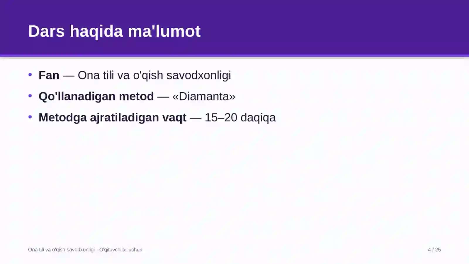 ona tili va o'qish savodxonligi darslarida diamanta metodidan foydalanish 5022 4