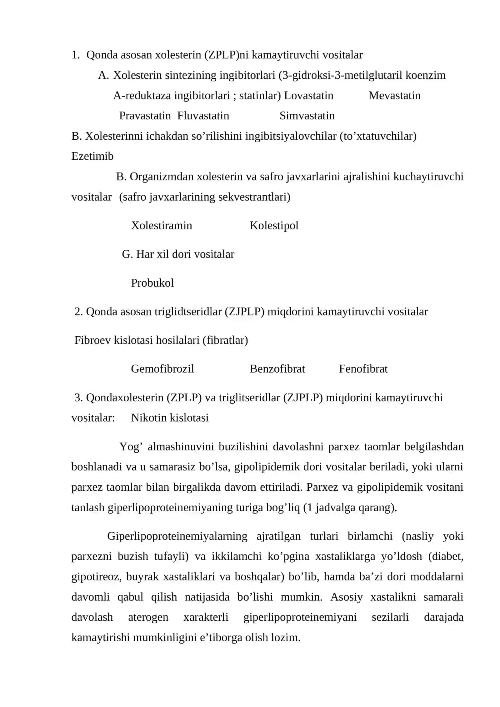 Giperlipoproteinemiyada qo’llaniladigan dori vositalari 4