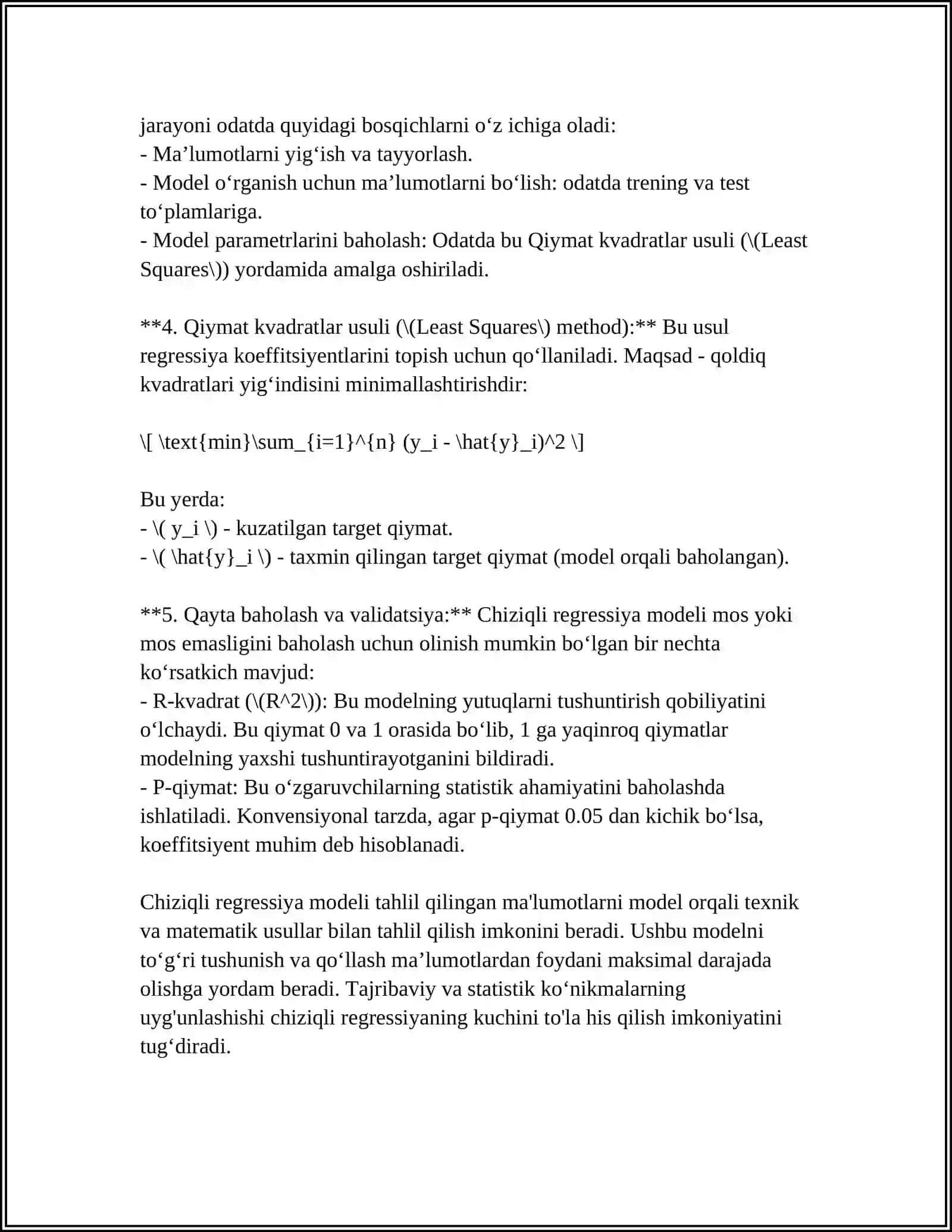 CHIZIQLI REGRESSIYA MODELI OZIGA XOSLIGI. SOXTA OZGARUVCHILAR 4