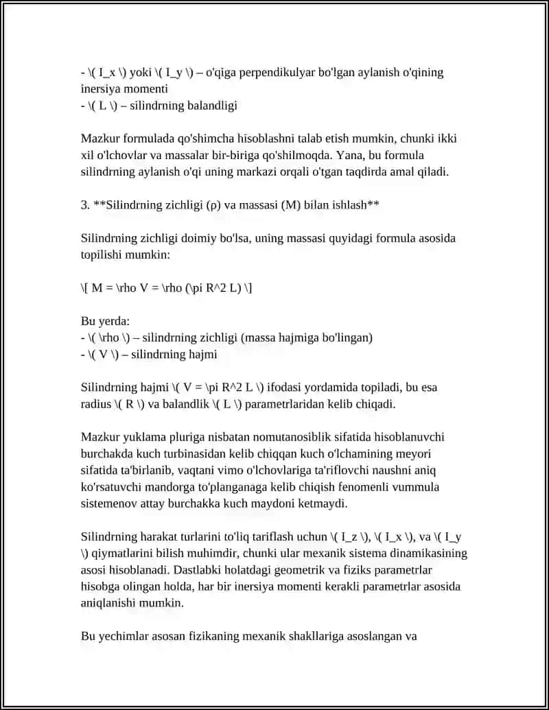 Doimiy zichlikdagi qattiq silindrning inertsiyasini hisoblash 4