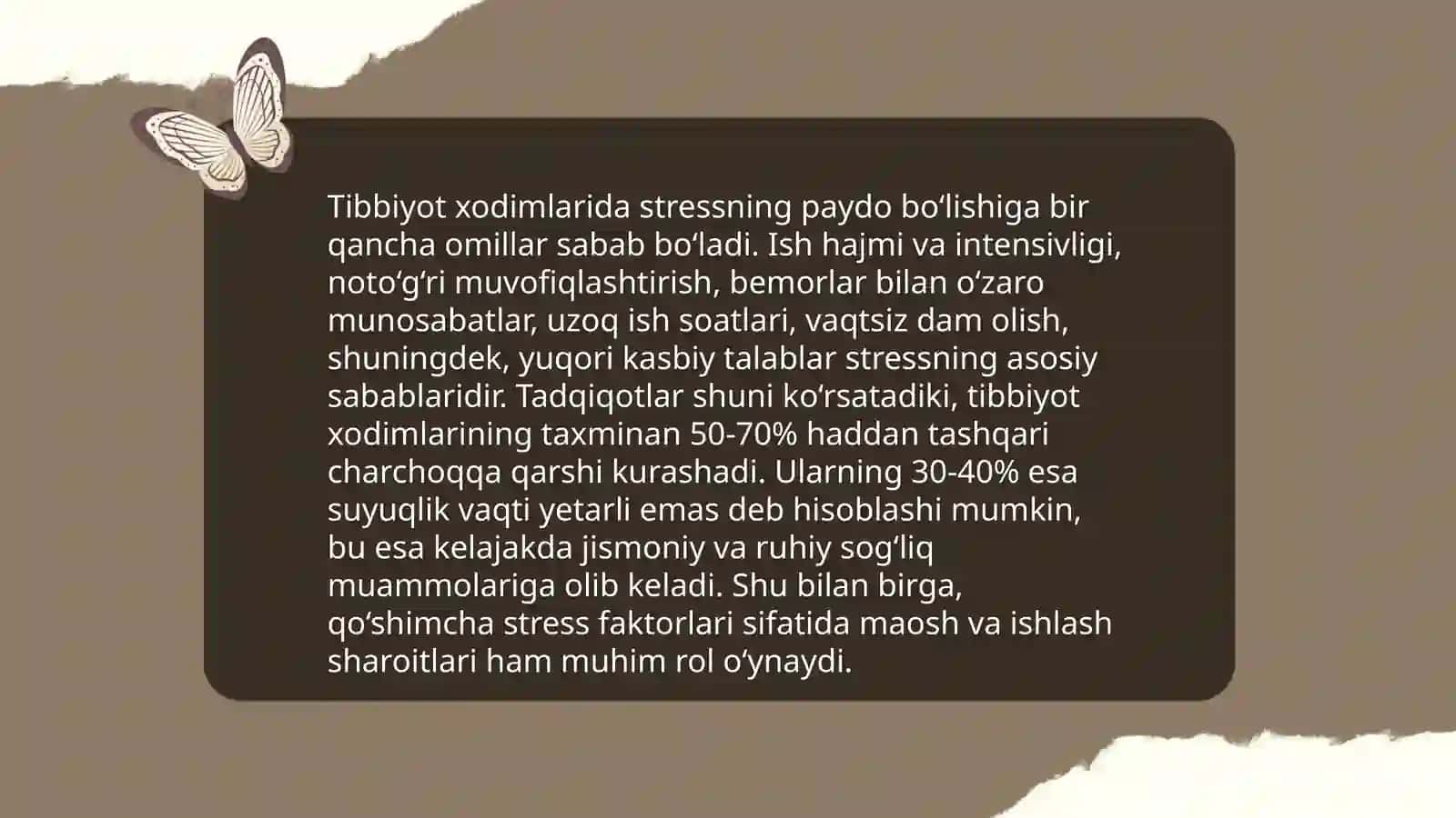 Tibbiyot xodimlarida emotsional holatlarning oʻziga xosligi:stress va uning bosqichlari, bartaraf etish usullari 4