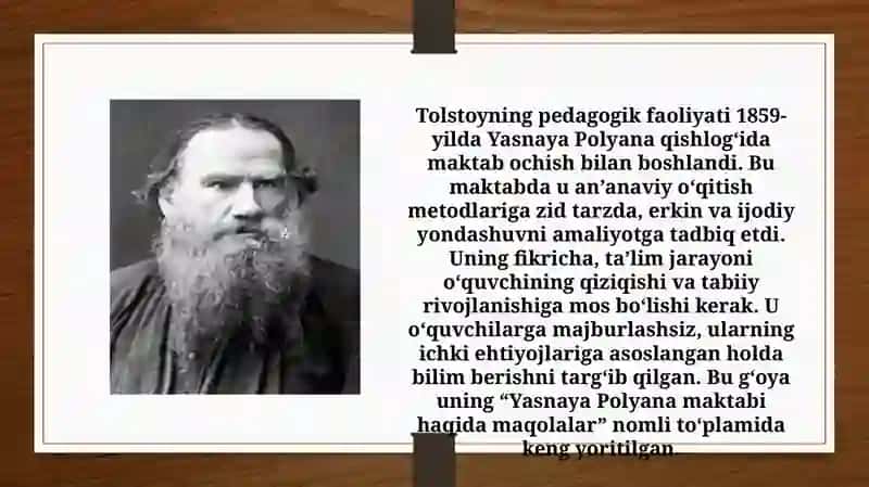 L.N.Tolstoy asarlaridagi pedagogik g'oyalar tahlili (TAQDIMOT) 4