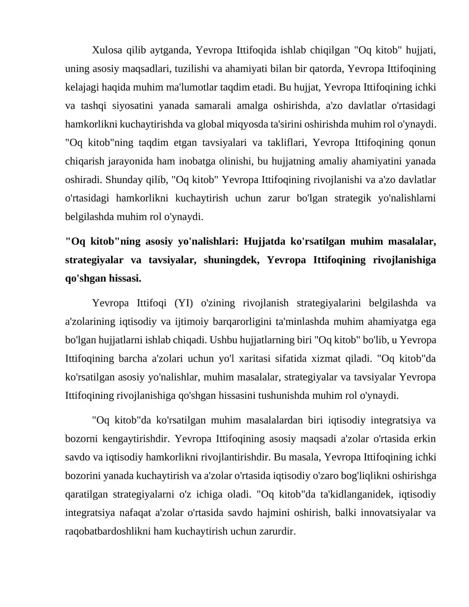 Yevropa Ittifoqida ishlab chiqilgan  Oq kitob xujjati va uning mohiyati. 4