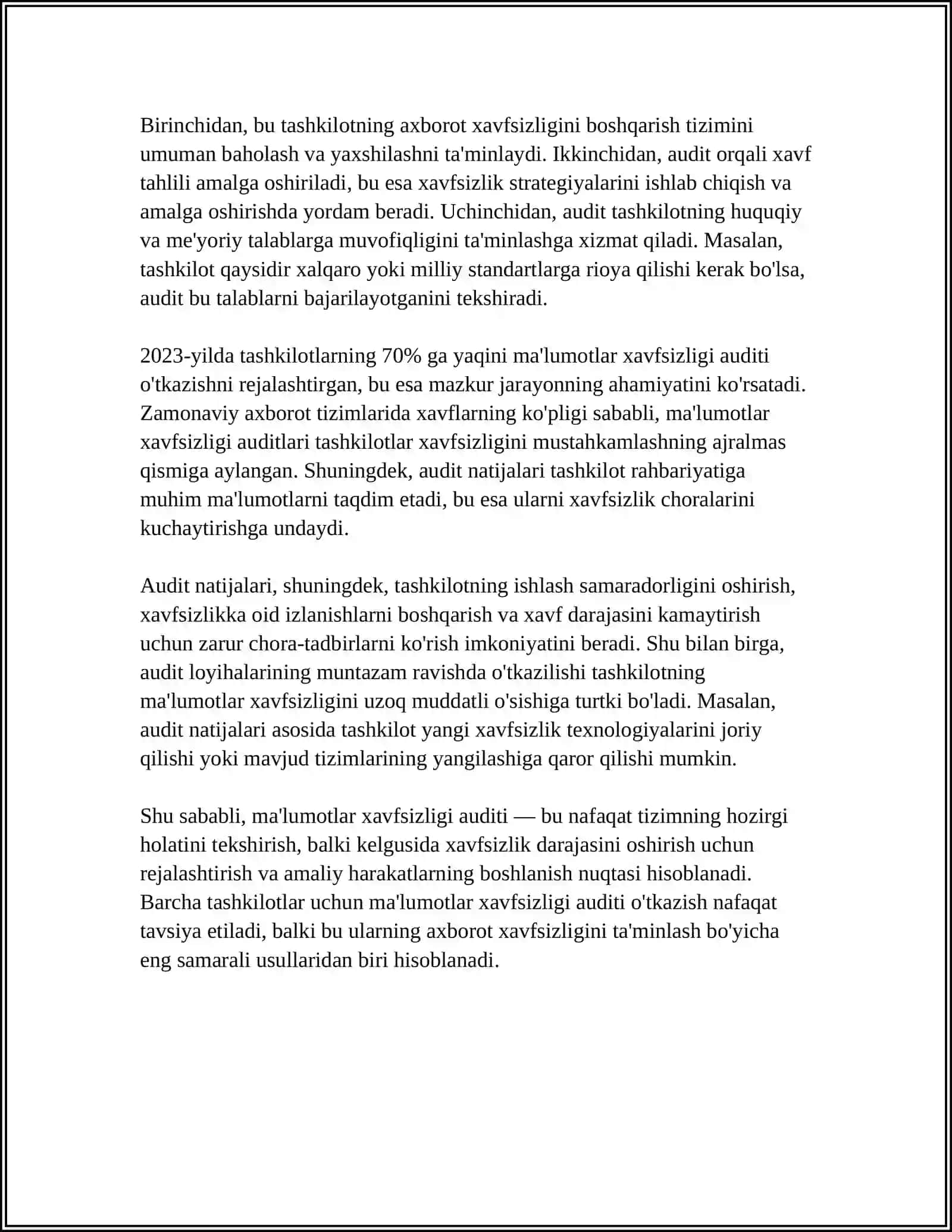 MA'LUMOTLAR XAVFSIZLIGI AUDITI VA UNING TASHKILOTDAGI O'RNI 4