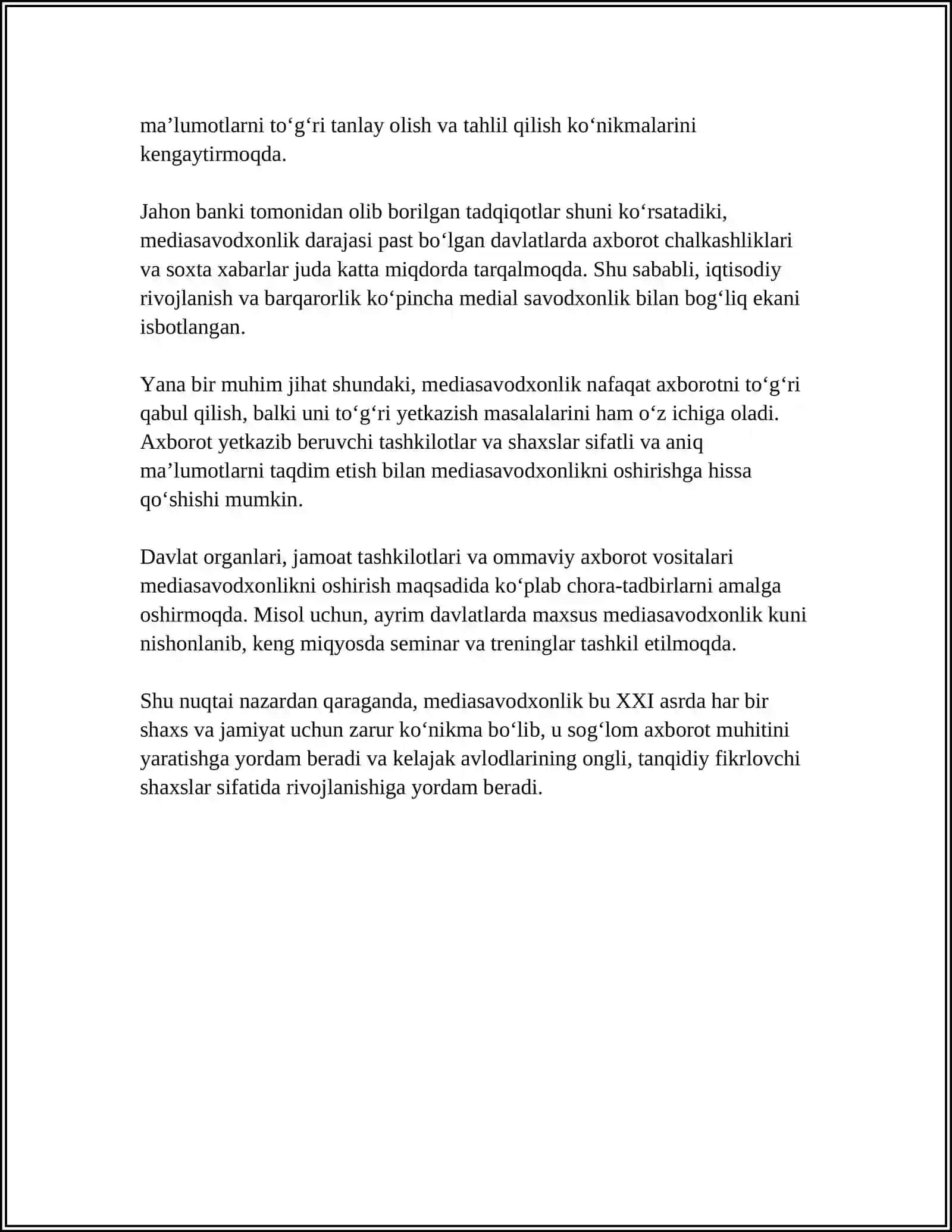 “MEDIASAVODXONLIKNI RIVOJLANTIRISH YOʻLLARI” 4
