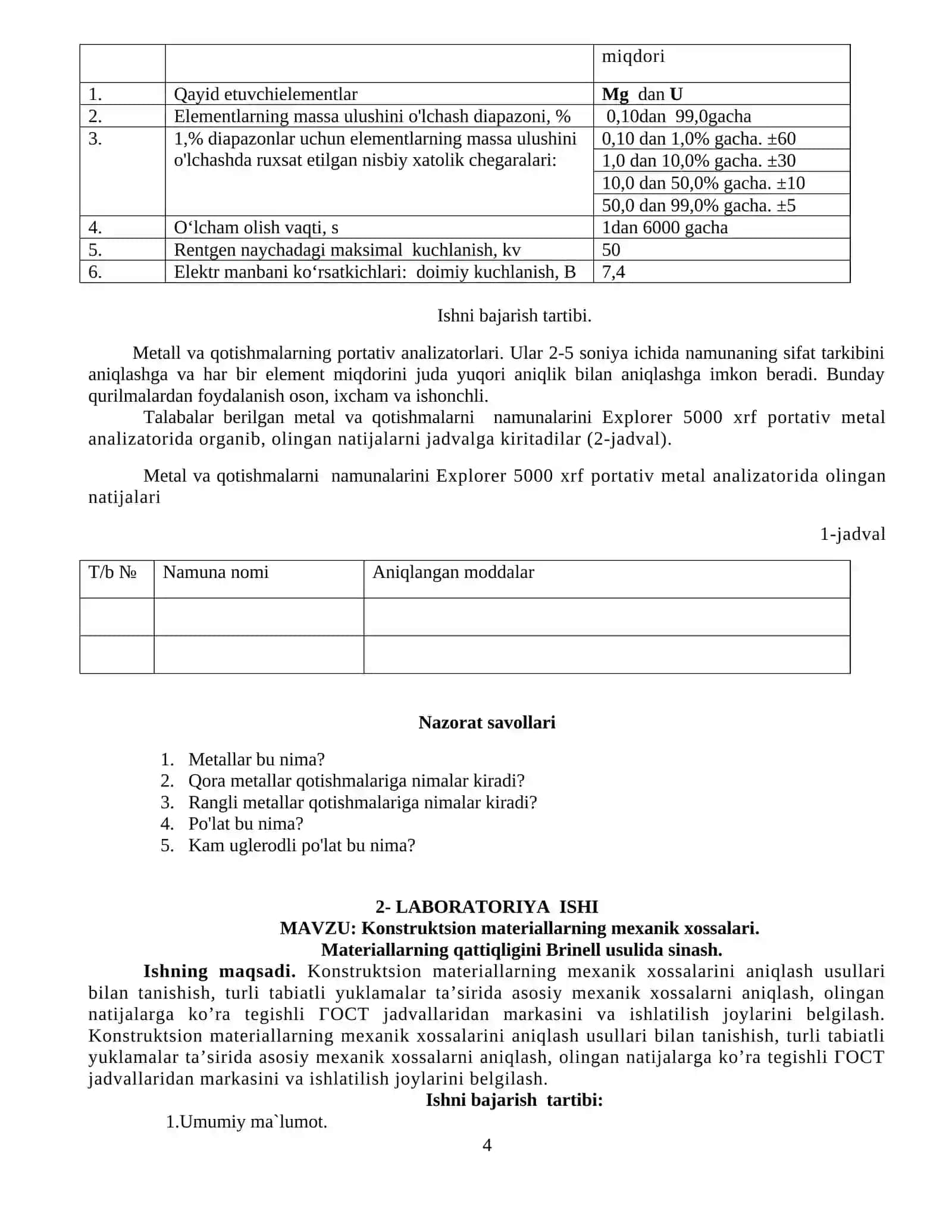 MATERIALSHUNOSLIK VA KONSTRUKSION MATERIALLAR TEXNOLOGIYASI USLUBIY KO‘RSATMA 4