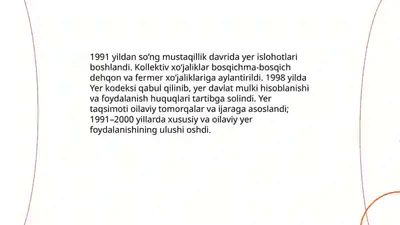 Mustaqillik yillarida qishloq xo‘jaligi va sanoat sohasidagi o‘zgarishlar 4